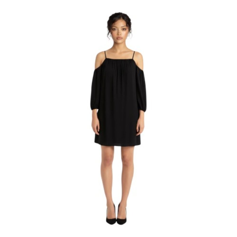 Maje Medium Black Cold Shoulder Spaghetti Straps Mini Cocktail Dress